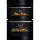 Aeg GE7CP61FB 59.4cm Built In Electric Double Oven - Gloss Black with Steel Trim