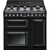 Smeg TR93BL 90cm Victoria Dual Fuel Range Cooker Black