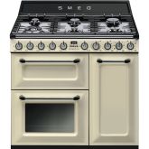 Smeg TR93P 90cm Victoria Dual Fuel Range Cooker Cream