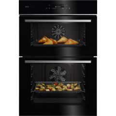 Aeg GE7CP61FB 59.4cm Built In Electric Double Oven - Gloss Black with Steel Trim