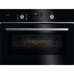 Aeg GK6NK40FB 59.5cm Compact Combi Microwave Oven - Gloss Black with Steel Trim