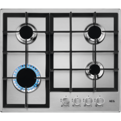 Aeg HGB64200SM 60cm Slim Gas Hob, 4 energy efficient burners Including 1 Rapid Burner and Cast Iron 