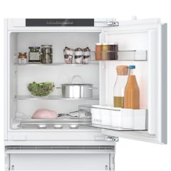 Bosch KUR21VFE0G 82x59.8 under counter fridge, 2 vegetable drawers, 1 with sliding lid, 3 glass shel