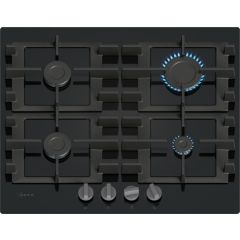 Neff T26NKP4S0 60 cm, 4 burners, Black Tempered Glass, 4 Dishwasher suitable cast iron pan supports,
